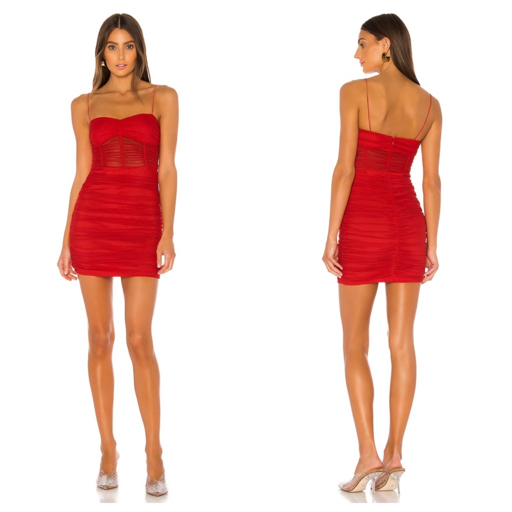 Superdown Kambella Ruched Mini Dress Red S Corset Mesh